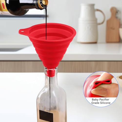 4 Pack Kitchen Funnel, Large and Small, Foldable Silicone Kitchen Gadgets, Food Grade for Kitchen Use Filling Bottles Liquid Oils - color: Multicolor