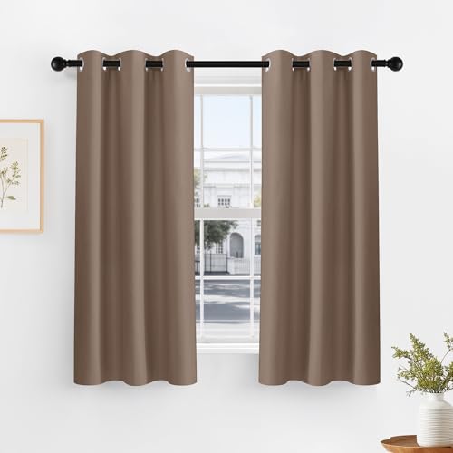 PONY DANCE Short Blackout Curtains for Kitchen 45 Inch Length, Thermal Insulated Grommet Curtains for Bedroom, Black Out Drapes for Bathroom Small Window (2 Panels Set, 34 inches Wide), Mocha - color: Mocha, size: 34"W x 45"L (Pack of 2)