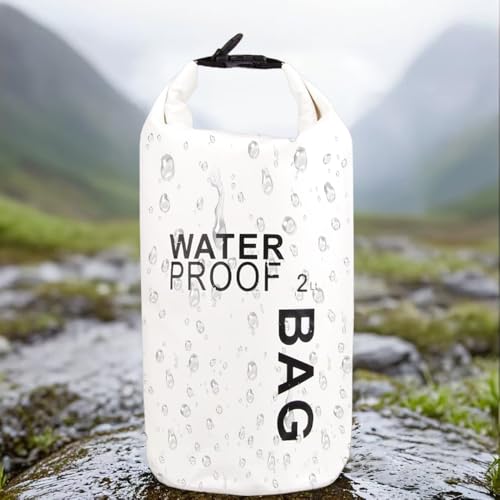 Waterproof Dry Bag 2L, Lightweight Roll-Top Sack for Kayaking Swimming Camping and Beach, Compact & Water-Resistant Outdoor Essential (White) - color: White