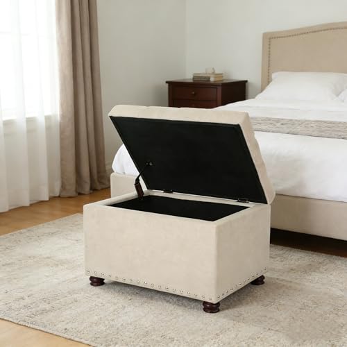 Joveco Storage Ottoman, 24" Fabric Rectangle Tufted Bench Foot Rest Stool for Living Room Bedroom, Beige - color: Beige