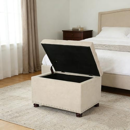 Joveco Storage Ottoman, 24" Fabric Rectangle Tufted Bench Foot Rest Stool for Living Room Bedroom, Beige - color: Beige
