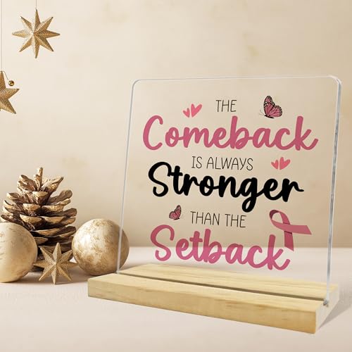 Breast Cancer Awareness Month Gifts for Cancer Warrior,The Comeback Is Always Stronger Acrylic Desk Sign, Inspirational Gifts for Women - color: Navy
