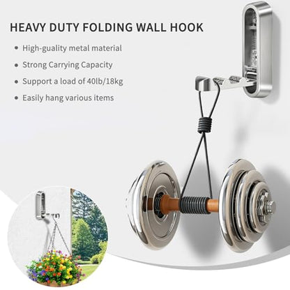 4PCS Foldable Wall Hooks, Flip Down Design with 40 lbs Heavy-Duty Capacity, Retractable Wall Hooks for Bathroom, Bedroom & Entryway Space Saving (Silver) - color: Silver, size: 4 Hooks