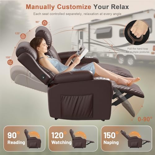 RV Loveseat Recliner Sofa, Reclining Loveseats Couch for RV Furniture, Home Theater Seating with Massage, USB, Insert Pockets, Cup Holders, 150° Wall Hugger RV Recliners Sleeper Sofa - color: Chocolate Brown, size: Loveseat-G1