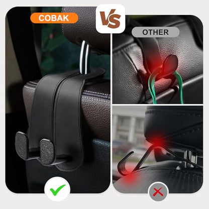 CoBak Extra Wide Car Seat Back Hooks, Premium Stitched Leather Headrest Hangers with Wide Slot Structure, Universal for Any-Width Purses, Handbags, Bags (2 Pack), Black - color: A-Wide Version - Black, size: 2-Hooks