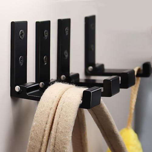 OHIYO Folding Coat Hooks 6pcs Foldable Hook Wall Mounted for Hanging Coat, Jacket, Towel Heavy Duty Wall Hooks Aluminum Alloy Fold up Hooks Headphones Holder Bearing Load 33lb (Black) - color: Black 6 Pack