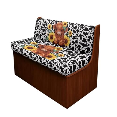 Highland Cow Print RV Dinette Cushion Covers Universal Sunflower RV Stretch Sofa Seat Slipcovers 2 Pack with 1 Bench Cover and 1 Backrest Cover Camper Accessories for Inside - color: Highland Cow Print