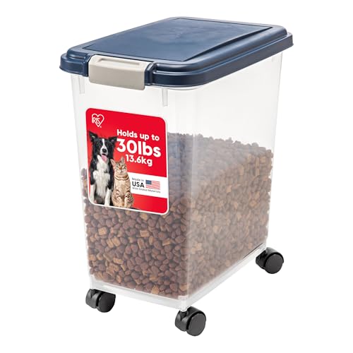 IRIS USA Airtight Dog Food Storage Container, Up to 30 lbs, Attachable Wheels, for Dog Cat Bird and other Pet Food Storage Bin, Keep Fresh, Easy Mobility, BPA Free, Navy - color: Navy, size: 30 lbs