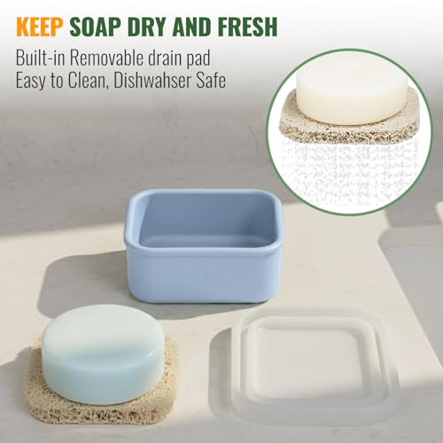 AIMAIAIMAI Shampoo Bar Travel Case Compatible with Kitsch, Leakproof Silicone Small Travel Soap Case with Draining Pad, Portable Soap Container for Gym & Camping, 1 Pack (Baby Blue) - color: Baby Blue