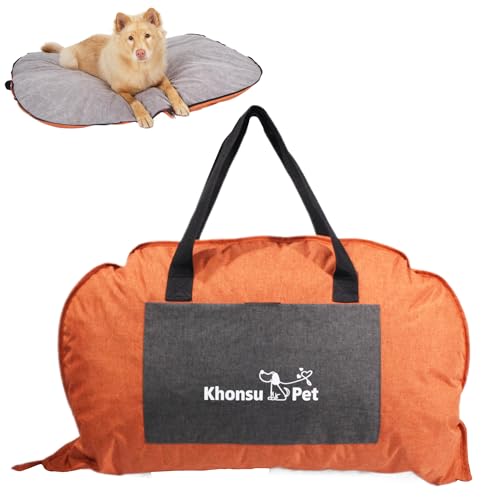 Portable Foldable Dog Bed for Travel Camping and Outdoor Dog Mat with Waterproof Cover& Fluffy Lining- Easy Clean, Durable - L ((Bright Orange) - color: Bright Orange, size: L