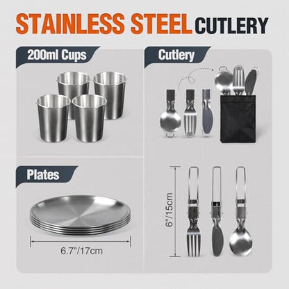 REDCAMP 6/10/11/12/14/15/19 PCS Camping Cookware Mess Kit Camping Gear Campfire Utensils Lightweight Stackable Pot Pan Bowls Soup Spoon with Storage Bag for Camping, Backpacking, Outdoor Cooking - style: Orange,25 Pcs W/Kettle