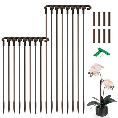 Invisible Orchid Sticks 17 inch &11 inch SupKing 16Pcs Plant Stakes with Clips for Support Small Short Plants,Garden Stakes Support Poles Suit for Potted Plants Flowers Peony Rose (Brown) - color: Brown, size: Slim