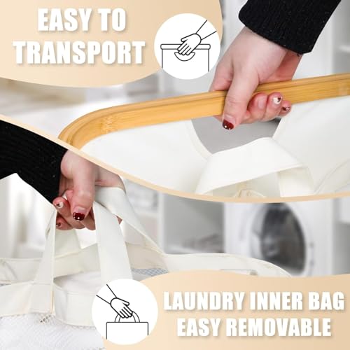 Extra Large 3 Section Dirty Clothes Laundry Basket with Lid, Dirty Clothes Hampers with Removable Bags for bedroom and Laundry Room, Beige - color: Beige, size: 145L