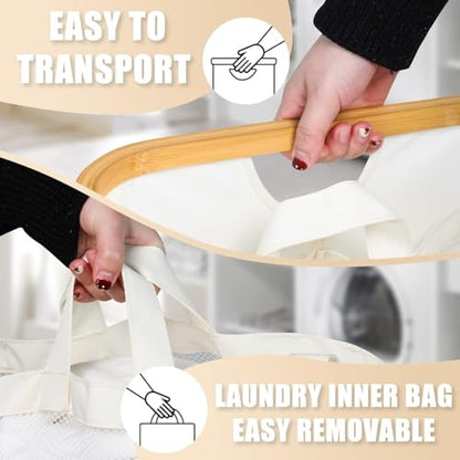 Extra Large 3 Section Dirty Clothes Laundry Basket with Lid, Dirty Clothes Hampers with Removable Bags for bedroom and Laundry Room, Beige - color: Beige, size: 145L