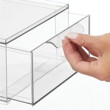 mDesign Plastic Stackable Bathroom Storage Organizer Bin with Pull Out Drawer for Cabinet, Vanity, Shelf, Cupboard, Cabinet, or Closet Organization - Lumiere Collection - 8 Pack - (Clear, 8 x 12 x 4) - size: 8 x 12 x 4 (Pack of 8)