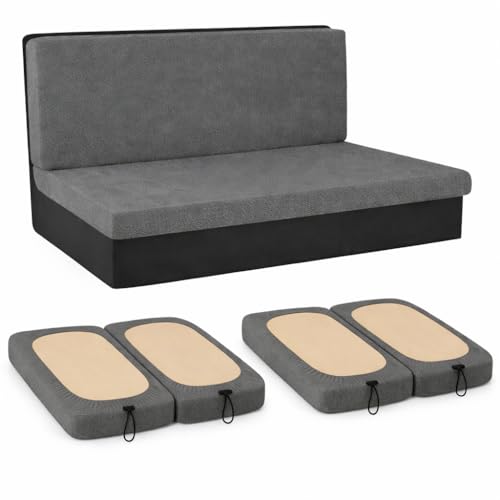 RV Dinette Cushion Covers – Short Backrest (12–16”H x 36–40”L) – 4-Piece RV Booth Seat Cover Set – No-Slip Drawstring Cord-Lock Fit – Washable, Modern Replacement Covers