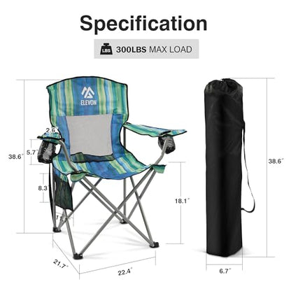 Elevon Camping Chair, Portable Folding Outdoor Chair with Arms, Cup Holder and Carry Bag - color: Multi-color