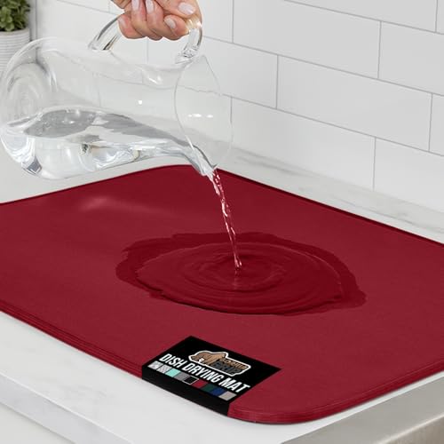 GORILLA GRIP Ultra Water Absorbent Microfiber Dish Drying Mat, Quick Dry Thick Mesh, Slip Resistant Pad for Sink Dishes or Under Rack, Kitchen Counter Accessories, Machine Wash Mats, 18x16 Inch, Red - color: Red, size: 18" x 16", style: Microfiber