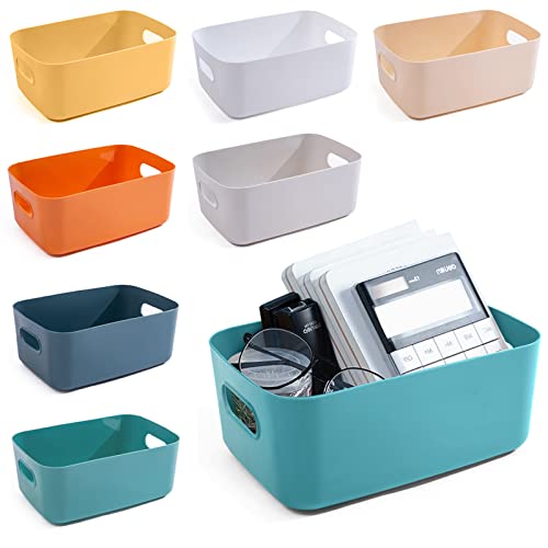 OWill 7-Pack 7.2 L Plastic Storage B-ins and Baskets for Efficient Home Classroom Organization - Small Containers in Multiple Colors for Kitchen, Cupboard Box, Bathroom Organizer on Shelves and Tubs - size: 7Pcs Large
