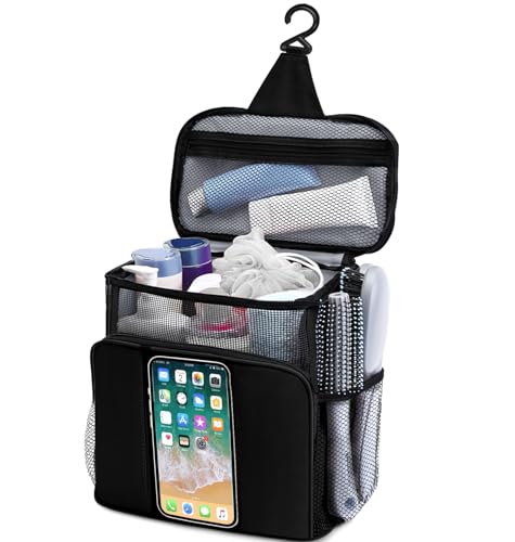 Dorm Room Essentials for Guys, Quick Dry Mesh Shower Caddy, Travel Toiletry Bag for Men and Women, Travel Cruise Ship Camping Essentials, Large Makeup Organizer for Full-Sized Toiletries Gifts for Men - color: Black