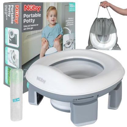 Nuby On-the-Go Portable Potty Seat - Collapsible Travel Toilet Seat for Boys and Girls 18+ Months - Includes Storage Bag and Disposable Liners - Toddler Potty Training Toilet - style: On-The-Go Potty