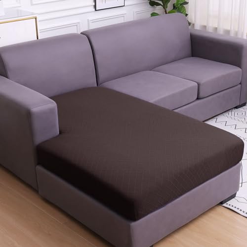 hyha Jacquard Couch Cushion Covers, Chaise Lounge Sofa Slipcovers Washable, Diamond Lattice, L Shape Couch Cushion Covers for Sectional Sofa (1 Piece for Chaise XL, Brown) - color: Brown, size: Chaise XL (1 Piece)