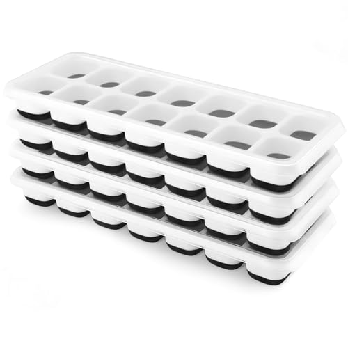 Ice Cube Trays 4 Pack, Airabc Silicone Ice Cube Trays with Removable Lid, Easy-Release Flexible 14-cube Ice Trays, LFGB Certified and BPA Free, Stackable Ice Trays with Covers for Cocktail, Freezer - color: Black