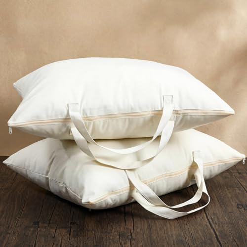 2 Pack 100% Cotton 20"x 26" Canvas Travel Pillow Storage Bag with Handles for Home Travel Beddings Comforters Blankets Saree Linens Organizer Thick Soft Breathable Closet Organizer Bag - color: White, size: 20"x 26"
