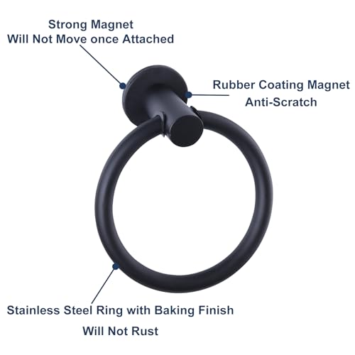 Magnetic Towel Holder for Refrigerator, Magnet Towel Ring Hand Towel Bar Hook Hanger for Fridge, Kitchen Dishwasher, Stove, Oven, Sink, Laundry Washer, Dryer, Black