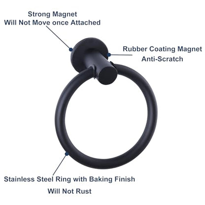 Magnetic Towel Holder for Refrigerator, Magnet Towel Ring Hand Towel Bar Hook Hanger for Fridge, Kitchen Dishwasher, Stove, Oven, Sink, Laundry Washer, Dryer, Black