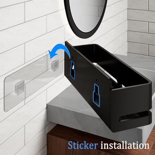 Bathroom Shower Caddy (5-piece Set), wall-Mounted Shelf with soap Dish and Toothbrush Holder, no Drilling Required, Ideal for Bathroom Storage and Also Suitable for Kitchen (Black) - size: Black-5-piece set