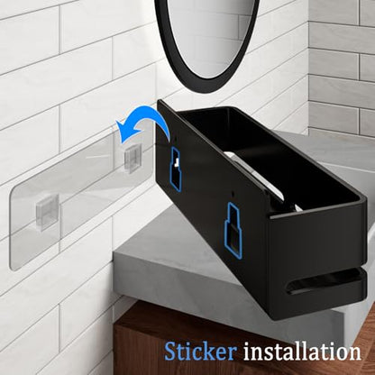 Bathroom Shower Caddy (5-piece Set), wall-Mounted Shelf with soap Dish and Toothbrush Holder, no Drilling Required, Ideal for Bathroom Storage and Also Suitable for Kitchen (Black) - size: Black-5-piece set