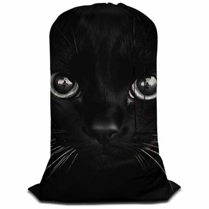 Swono Black Cool Cat Laundry Bag with Drawstring Straps, Heavy Duty Extra Large Laundry Bags for Laundromat Household, Cute Face Lovely Animal Kitten Eye Washable Dirty Clothes Bag Hamper Liner - color: Black Cool Cat