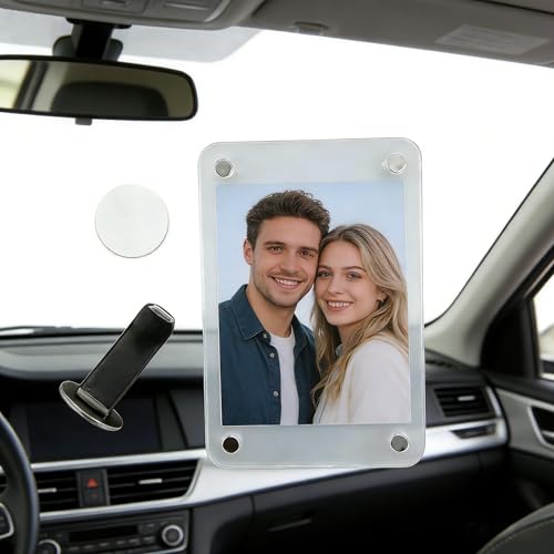 Car Picture Holder for Air Vent Clip, Clear Acrylic Personal Picture Frame Clip, Universal Fit for All Cars, for Family, Couple, Pets & Travel Photos, Fits Wallet-Size Photos (2.36 x 3.54 in)