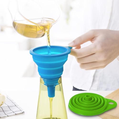 Kitchen Funnel Set 2 Pack, Small and Large, Kitchen Gadgets Accessories Foldable Silicone Collapsible Funnels for Filling Water Bottle Liquid Transfer Food Grade(Green,Blue) - color: Green+Grey