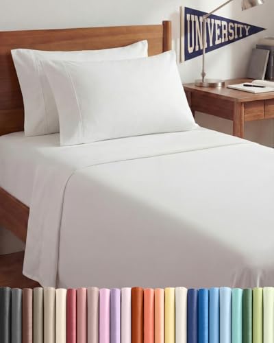 Twin XL 4 Piece Sheet Set - Comfy Breathable & Cooling - Ultra Soft Hotel Luxury Bedding Set w/ 8-16 Inch Deep Pockets - 1 Flat & 1 Fitted Sheet & 2 Pillowcases - Wrinkle Free and Easy Care - White - color: 01 - White, size: Twin XL