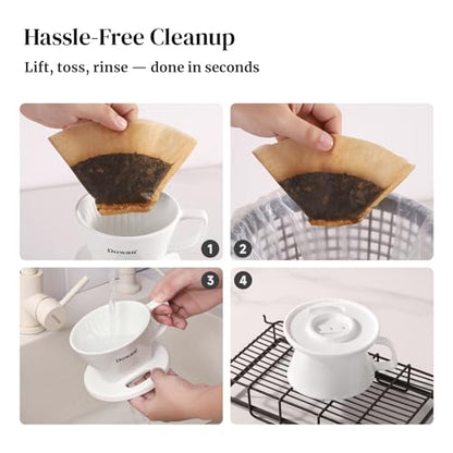 DOWAN Pour Over Coffee Maker, Non-Electric Pour Over Coffee Dripper with Open Base Design, Manual Brew Maker, Single Cups Porcelain Slow Brewing Accessories for Gifts, White - color: White with Open Base Design