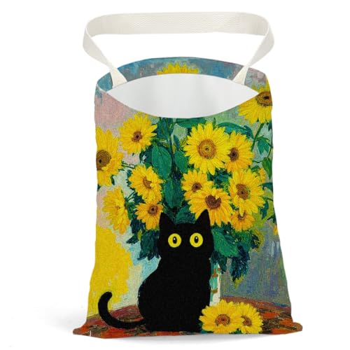 Black Cat Car Trash Bag, Car Trash Bag Hanging, Waterproof Cars Back Seat Hanging Organizer and Storage Trash Bags for Vehicle Travelling Camping Sunflowers Decor - color: Cat09