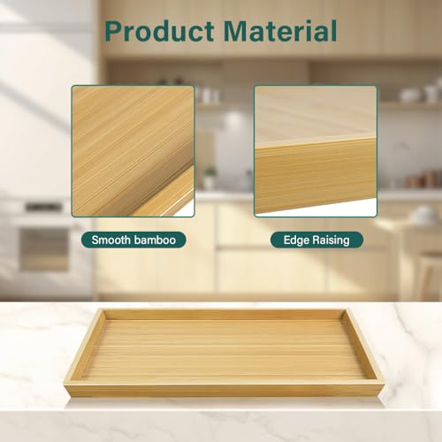 BFTOU 2pcs Rectangular Bamboo Serving Tray for Eating Drinks Storage Snacks TV Breakfast Coffee Parties Bathroom(13.8"x 10.2"x 0.8")