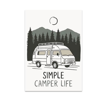 Minimalist Camper Life Art - RV Lovers - 13x19 Poster Print - Nature Inspired Decor