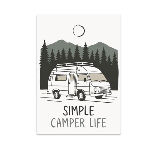 Minimalist Camper Life Art - RV Lovers - 13x19 Poster Print - Nature Inspired Decor