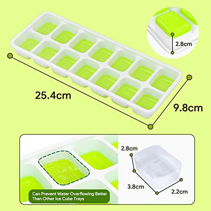 Ice Cube Trays 4 Pack, Airabc Silicone Ice Cube Trays with Removable Lid, Easy-Release Flexible 14-cube Ice Trays, LFGB Certified and BPA Free, Stackable Ice Trays with Covers for Cocktail, Freezer - color: Green