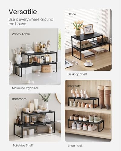 SONGMICS Spice Rack, Expandable Kitchen Countertop Shelf, Small Cupboard Organizer, Metal, Space-Saving Tabletop Shelf, Matte Black UKCS007B01 - color: Matte Black, size: Set of 1