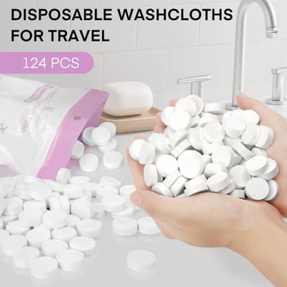 Classycoo Compressed Towel 120 PCS with 2 Carrying Cases,Disposable Mini Tablets Portable Face Towel Cotton Coin Tissue for Travel, Camping, Hiking, Sport, Home Hand Wipes, Outdoor Activities(Purple) - size: 1 Count (Pack of 120), style: Large (Purple)