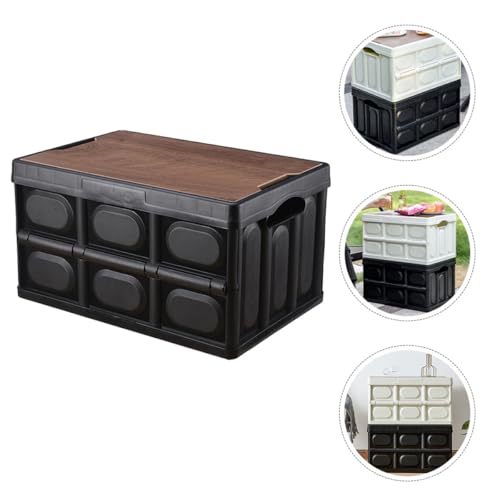 FOMIYES Foldable Camping Storage Box with Lid, Small 38.5x27x21cm Plastic Organizer Bin for Clothes and Sundries, Portable Collapsible Storage Container for Outdoor and Vehicle Use