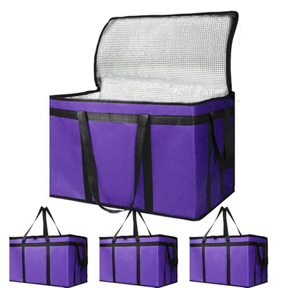 Bodaon 4-Pack Cooler Insulated Food Delivery Bag, Rideshare Delivery Bag, XXX-Large Thermal Bags for Catering/Hot Pizza, Travel/Camping/Picnic/Grocery Reusable Warmer Frozen, Purple-Black Edge - color: Purple, size: XXX-Large