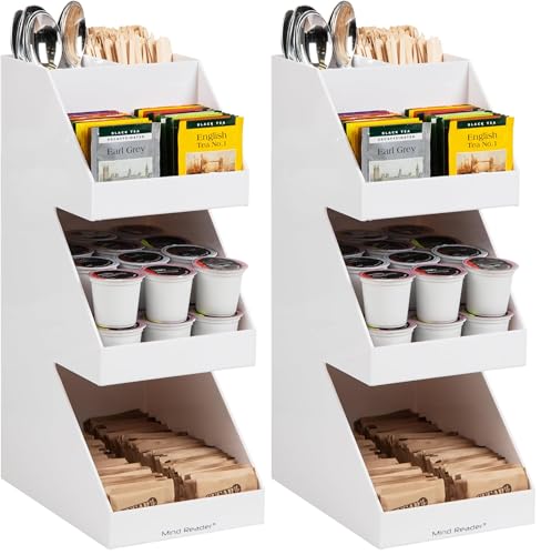 Mind Reader Coffee Tea Utensil and Condiment Station, Countertop Organizer, Coffee Bar, Kitchen, 6" L x 9" W x 16" H, White (Pack of 2) - size: 3 Tier (Pack of 2)