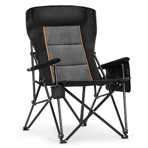 ALPHA CAMP Heavy Duty Camping Chairs with Cup Holder Oversized Folding Chair 500LBS Capacity Outdoor Chair with Headrest,Lawn with Side Pocket for Lawn, Sports and Fishing - color: Black, size: 1PC