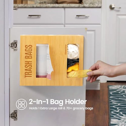 Libreshine Extra Large Bamboo 2-in-1 Trash Bag Dispenser & Roll Holder – Fits Costco Kirkland & Members Mark Jumbo Rolls, Wall/Under-Sink/Cabinet Mountable, Dual-Slot Storage for 2 Rolls - color: Natural, Large 2-slot