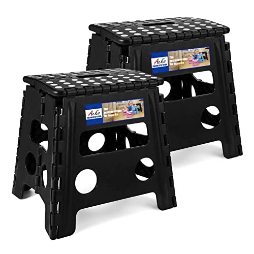 ACKO 2PACK Folding Step Stool - 13" Height Premium Heavy Duty Foldable Stool for Kids and Adults, Kitchen Garden Bathroom Stepping Stool (Black, 2PACK) - color: Black, size: 13 Inch-2 Pack